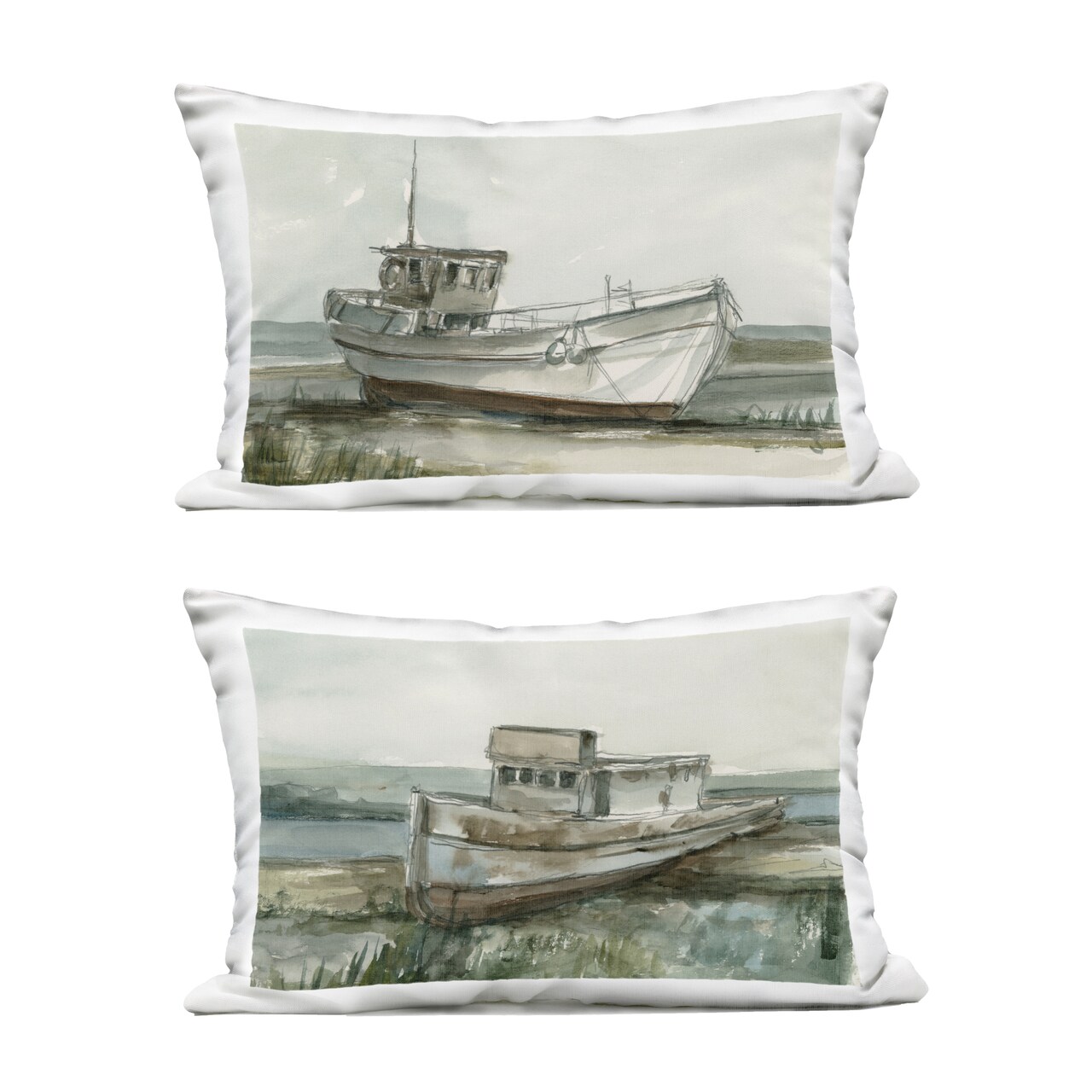 Stupell Industries Abandoned Fishing Boats 2 Piece Outdoor Printed Pillow Set design by Ethan Harper, 14 x 7 x 20